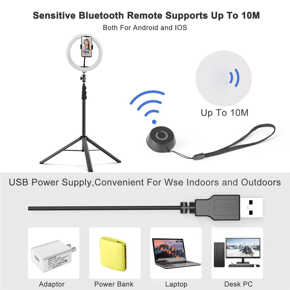WONEW ZJ06 Luz De Anillo De 12 Pulgadas Con Trípode Telescópico Soporte Bluetooth Remote Para Disparos En Vivo De Transmisión-12