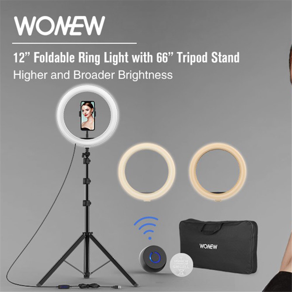 WONEW ZJ06 Luz De Anillo De 12 Pulgadas Con Trípode Telescópico Soporte Bluetooth Remote Para Disparos En Vivo De Transmisión-2