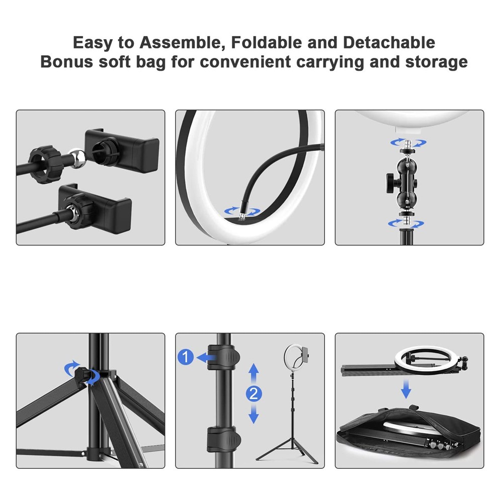 WONEW ZJ06 Luz De Anillo De 12 Pulgadas Con Trípode Telescópico Soporte Bluetooth Remote Para Disparos En Vivo De Transmisión-8
