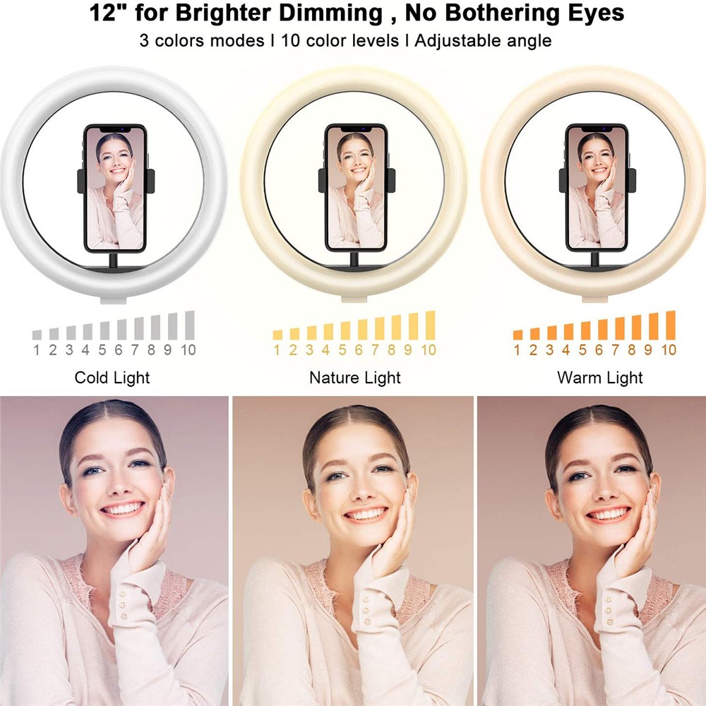 WONEW ZJ06 Luz De Anillo De 12 Pulgadas Con Trípode Telescópico Soporte Bluetooth Remote Para Disparos En Vivo De Transmisión-9