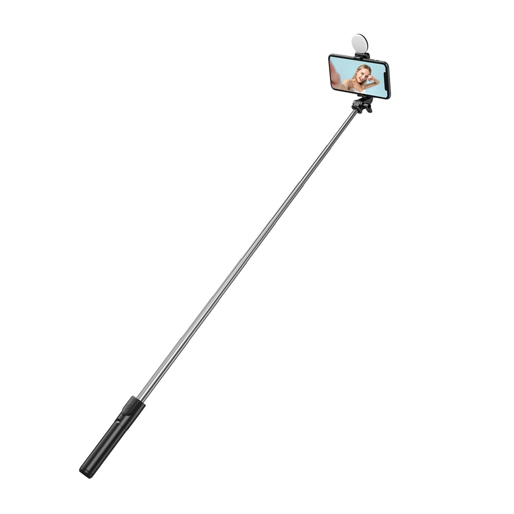H1X 100cm Retractable Bluetooth Tripod Phone Holder Portable Adjustable Selfie Stick with Round Light - Black-5