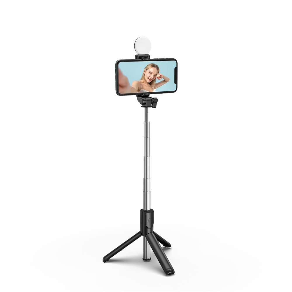 H1X 100cm Retractable Bluetooth Tripod Phone Holder Portable Adjustable Selfie Stick with Round Light - Black-8