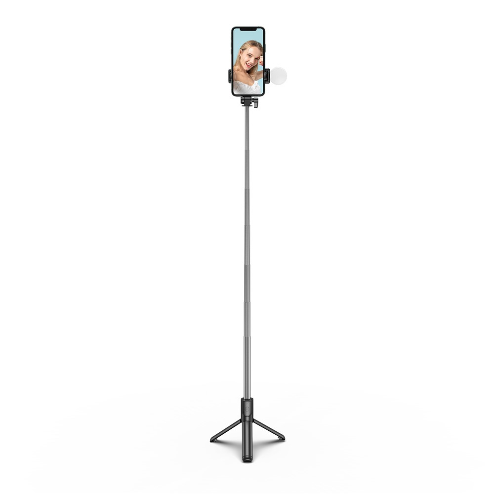 H1X 100cm Retractable Bluetooth Tripod Phone Holder Portable Adjustable Selfie Stick with Round Light - Black-9