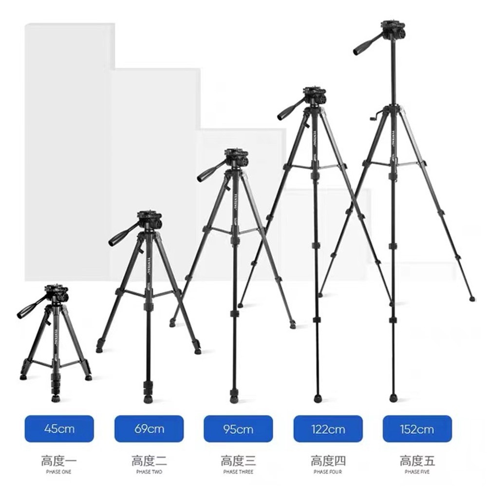 YUNTENG VCT-668 Professional Portable Aluminum Alloy Tripod Stand Extendable Photography Tripod with Gimbal Stabilizer for SLR/Mobile Phones-3