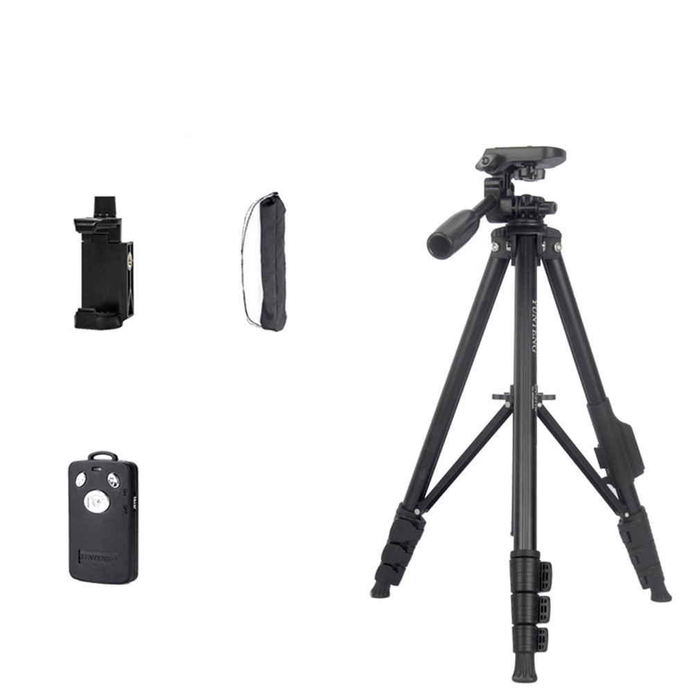 YUNTENG DV-211N Aluminum Tripod Extendable Photography Tripod with 3-direction Gimbal + Bluetooth Remote Control + Mobile Phone Holder-3