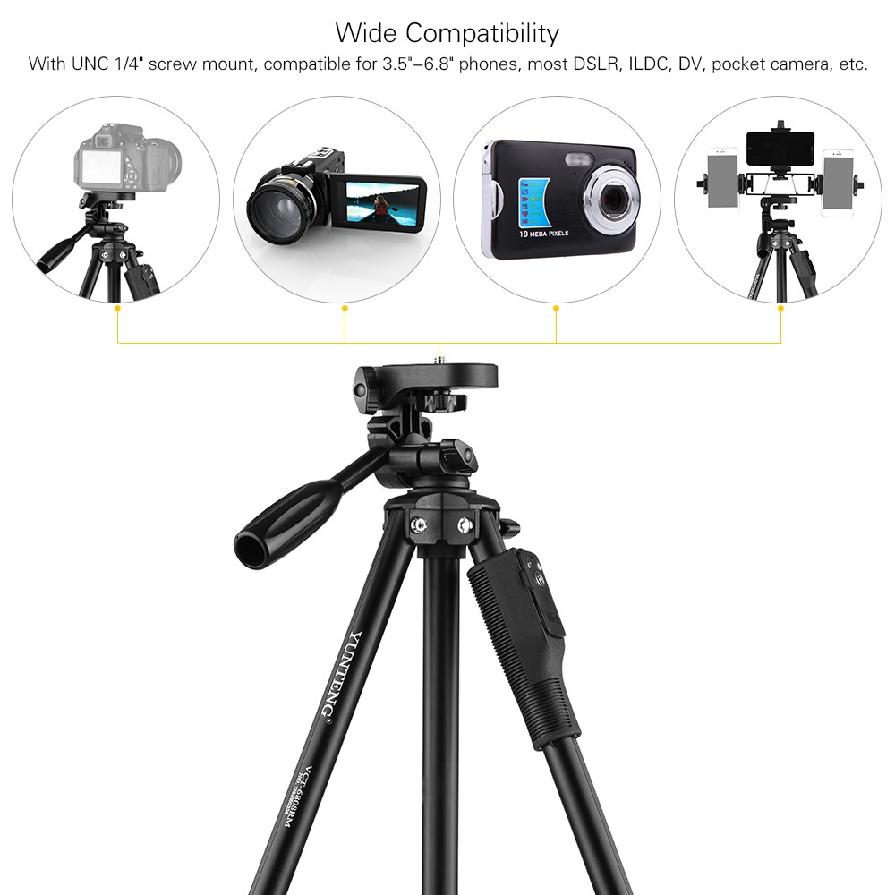 YUNTENG VCT-6808 Multifunctional Mobile Phone Tripod Stand 4 Sections Adjustable Tripod with 3 Mobile Phone Holders/Ball Gimbal/Remote Control-3