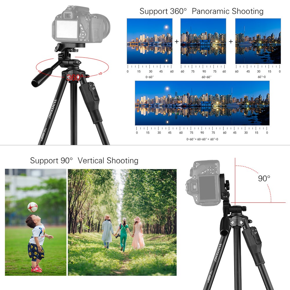 YUNTENG VCT-6808 Multifunctional Mobile Phone Tripod Stand 4 Sections Adjustable Tripod with 3 Mobile Phone Holders/Ball Gimbal/Remote Control-5