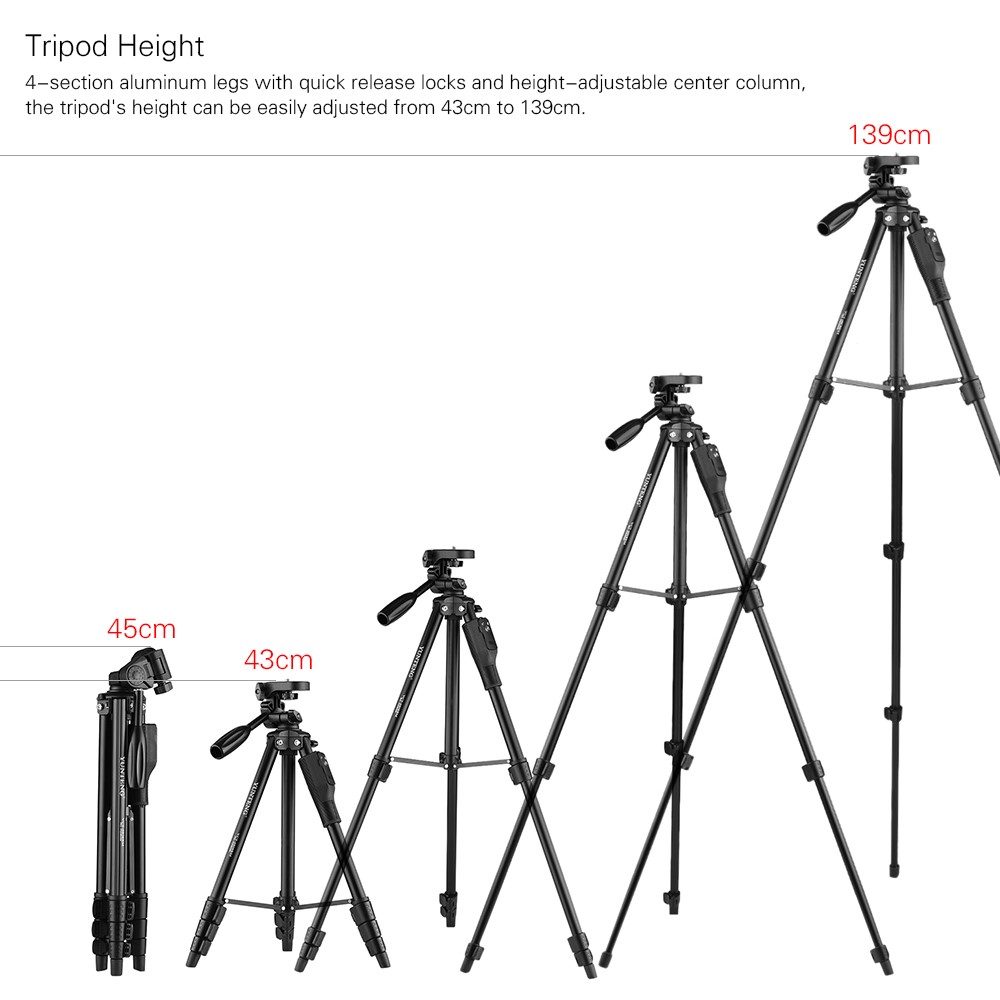 YUNTENG VCT-6808 Multifunctional Mobile Phone Tripod Stand 4 Sections Adjustable Tripod with 3 Mobile Phone Holders/Ball Gimbal/Remote Control-7