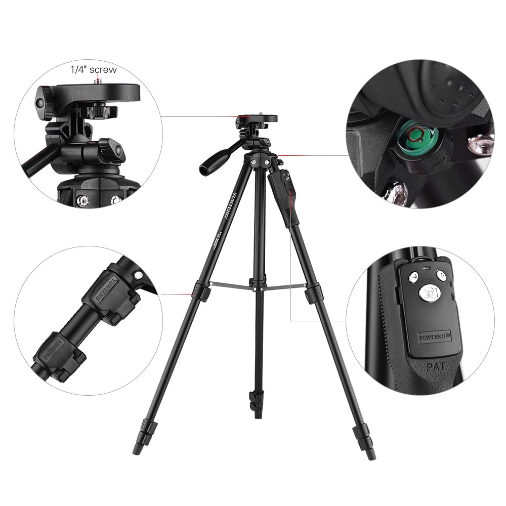 YUNTENG VCT-6808 Multifunctional Mobile Phone Tripod Stand 4 Sections Adjustable Tripod with 3 Mobile Phone Holders/Ball Gimbal/Remote Control-8