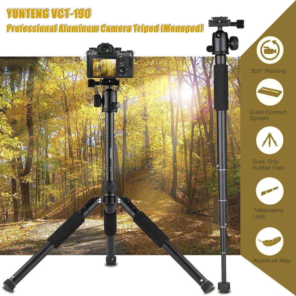 YUNTENG VCT-190 Professional Camera Tripod Stand Portable Monopod with Ball Head 5-Section Adjustable Camera Tripod for SLR ILDC Camcorder DV-2