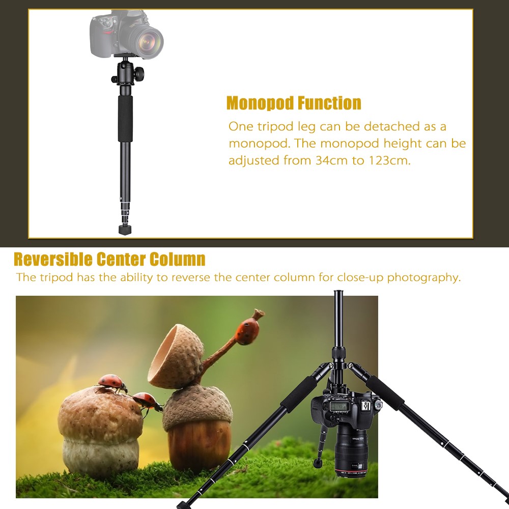 YUNTENG VCT-190 Professional Camera Tripod Stand Portable Monopod with Ball Head 5-Section Adjustable Camera Tripod for SLR ILDC Camcorder DV-5