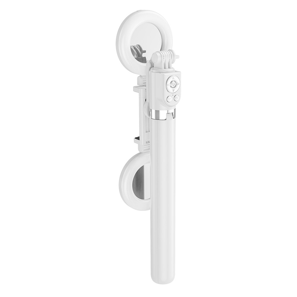 R13DS 1.3m Selfie Selfie Selfie Stick Inalámbrico Bluetooth Control Remoto Soporte de Trípode Portátil Con Luz de Relleno y Espejo - Blanco