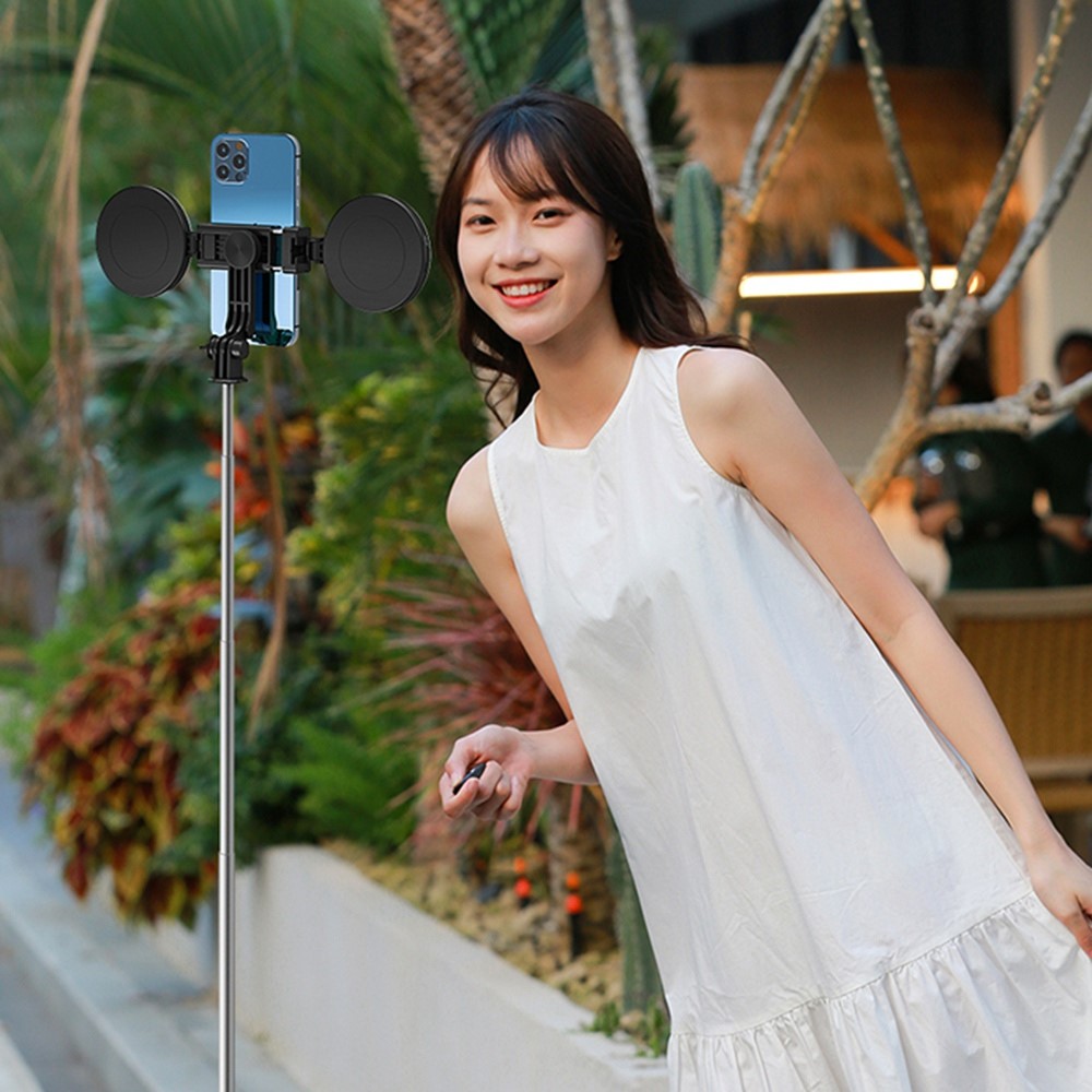 R13DS 1.3m Selfie Selfie Selfie Stick Inalámbrico Bluetooth Control Remoto Soporte de Trípode Portátil Con Luz de Relleno y Espejo - Blanco