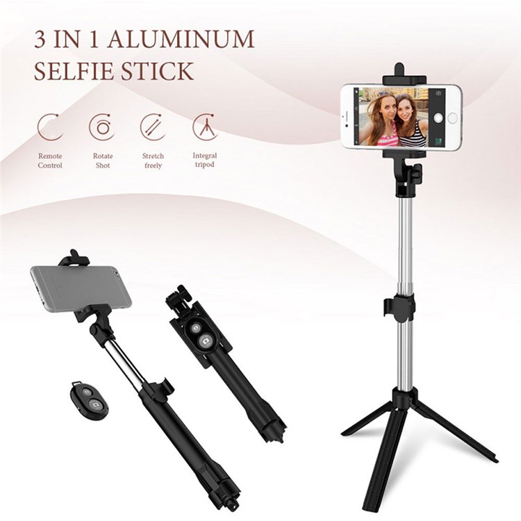qq-1 75cm Extendable Selfie Stick Tripod Stand Phone Clip Holder with Wireless Bluetooth Remote Control - Black-5
