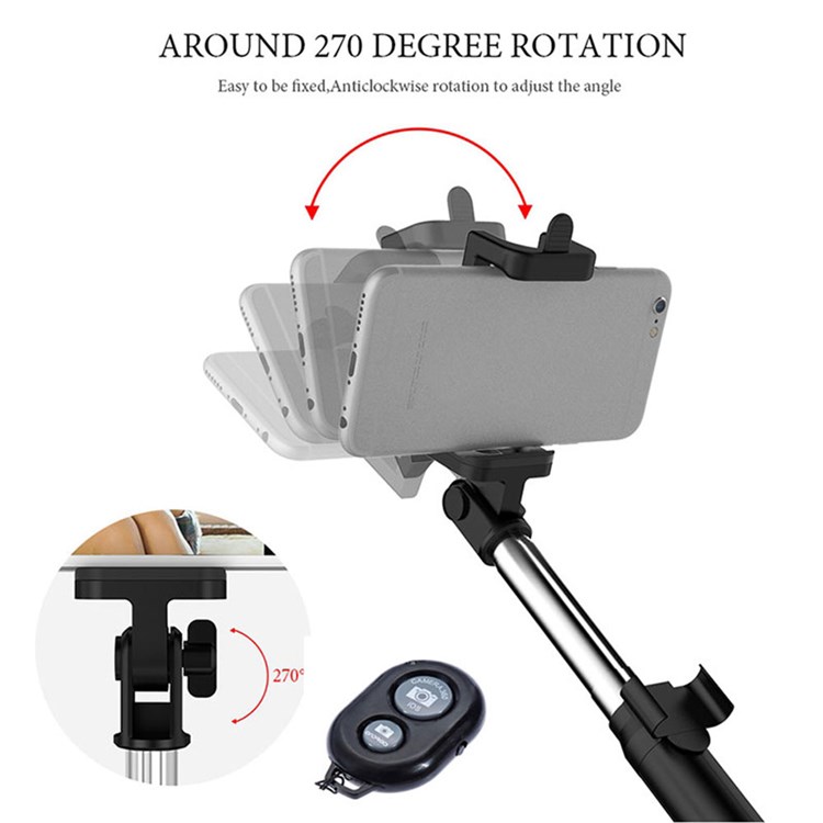 qq-1 75cm Extendable Selfie Stick Tripod Stand Phone Clip Holder with Wireless Bluetooth Remote Control - Black-7