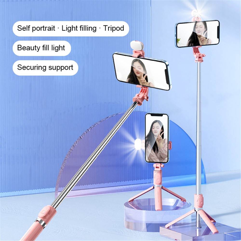 Z8S 103cm 2 in 1 Telescopic Wireless Bluetooth Selfie Stick Remote Control Folding Tripod with Fill Light - Pink-3