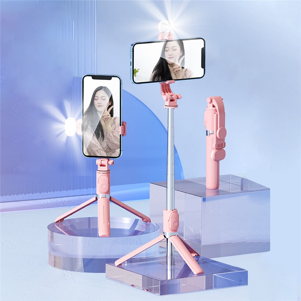 Z8S 103cm 2 in 1 Telescopic Wireless Bluetooth Selfie Stick Remote Control Folding Tripod with Fill Light - Pink-4