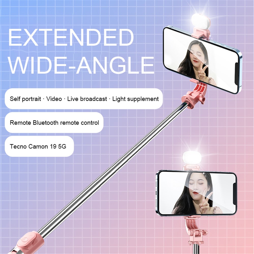 Z8S 103cm 2 in 1 Telescopic Wireless Bluetooth Selfie Stick Remote Control Folding Tripod with Fill Light - Pink-5