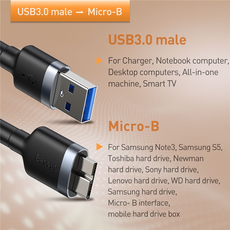 BASEUS Cafule Cable USB 3.0 Male to Micro-B Date Cord 2A 1m-6