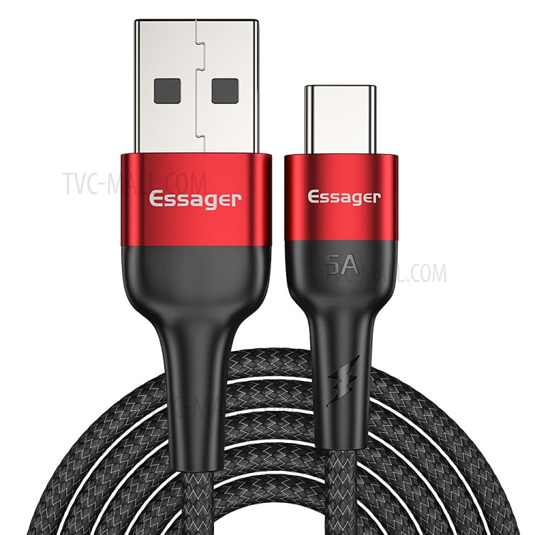 ESSAGER 2M Nylon Braided Type-C USB Data Sync Fast Charger Cord for Samsung Huawei Xiaomi - Red