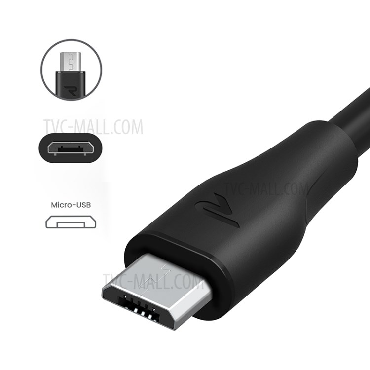 RAMPOW 2Pcs/Set Micro USB TPE Data Sync Charger Cable 1m for Samsung Huawei Xiaomi - Black-4