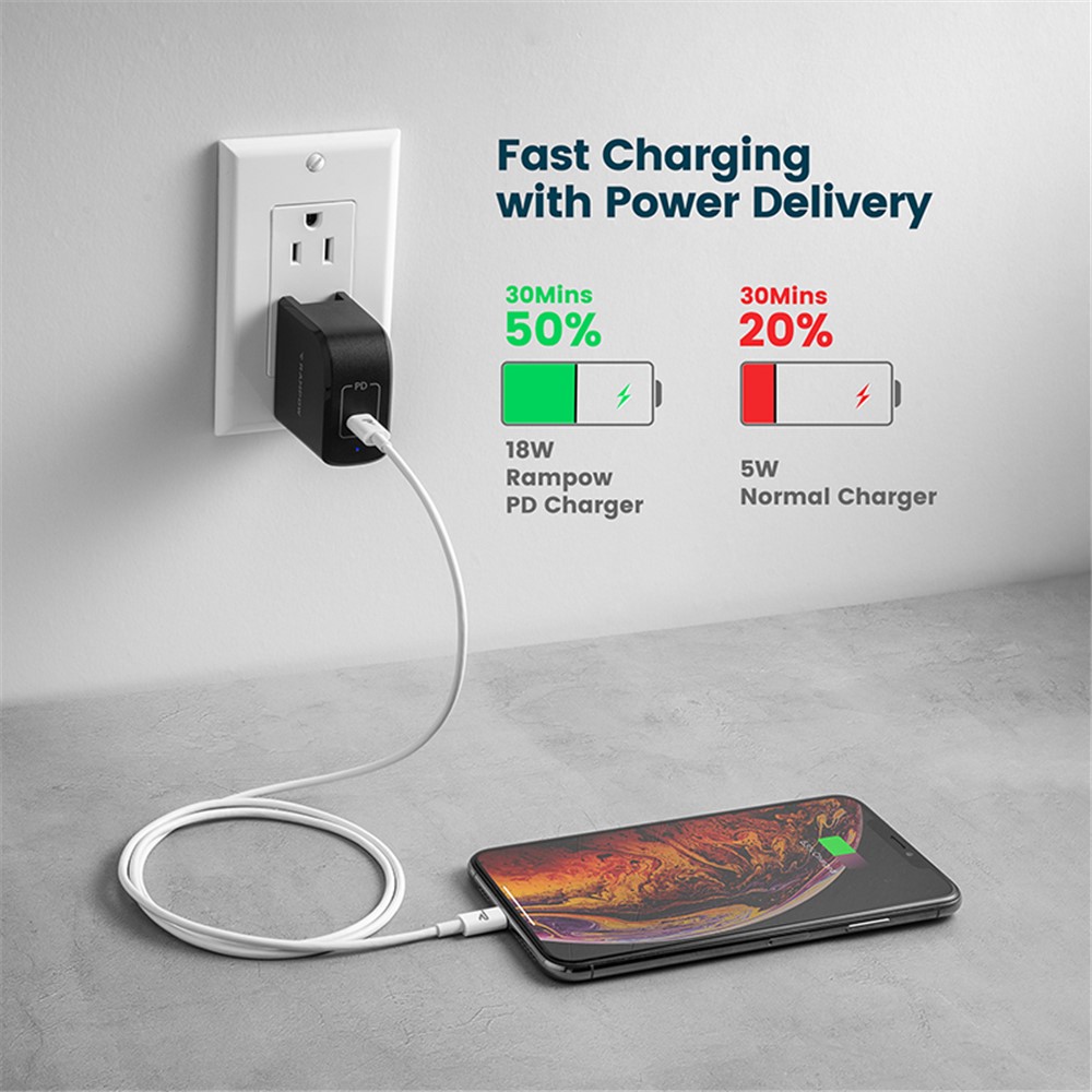 RAMPOW 2M USB-C to Lightning 8Pin MFi Certified Fast Charging Cord Supports Power Delivery-8