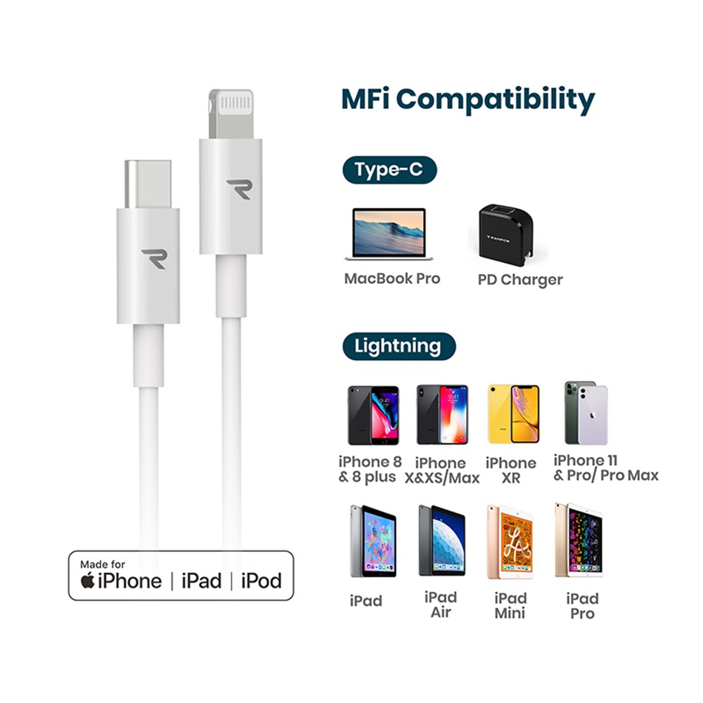 RAMPOW 2M USB-C to Lightning 8Pin MFi Certified Fast Charging Cord Supports Power Delivery-9