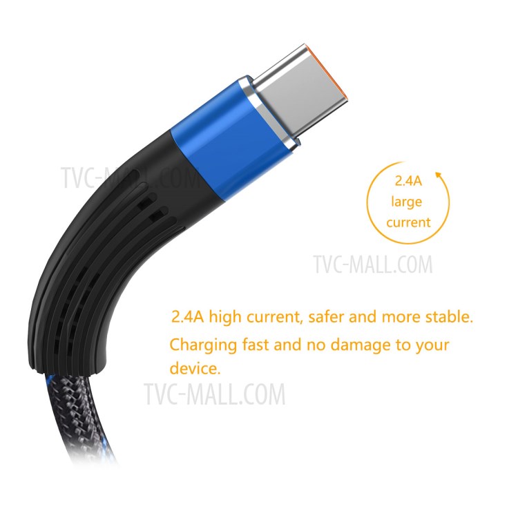 ENKAY ENK-CB101 Two-tone USB 2.0 to Type-C Charge Data Sync Nylon Cable 1m 2.4A - Blue-4