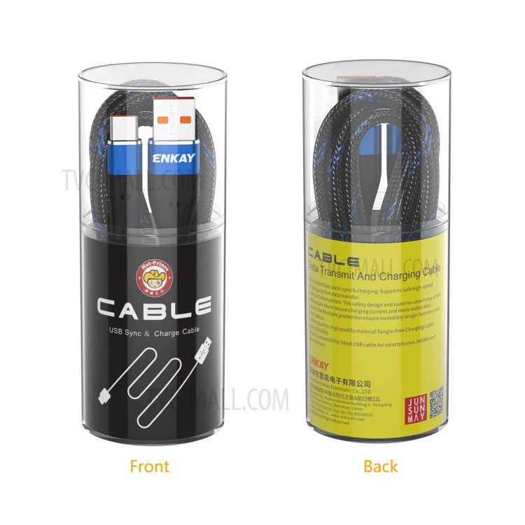ENKAY ENK-CB101 Two-tone USB 2.0 to Type-C Charge Data Sync Nylon Cable 1m 2.4A - Blue-9