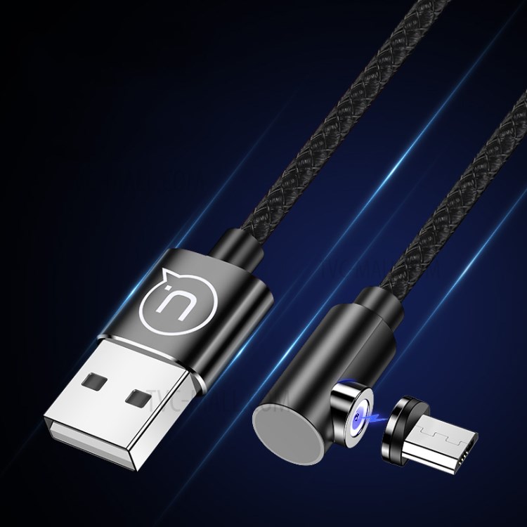 USAMS 1M Elbow Shape Nylon Braided Magnetic Micro USB Charging Cable - Black