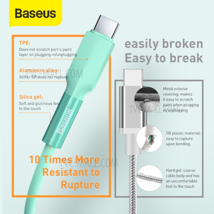 BASEUS Silicone Gel USB Type-C Data Sync Charging Cable, 2m-3
