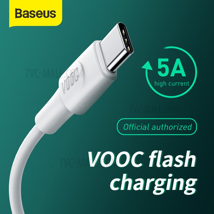 BASEUS Vooc Piscar Carregamento Cabo USB Para O Tipo C-5A 1m Rápido Carregamento Cordão - Branco-2