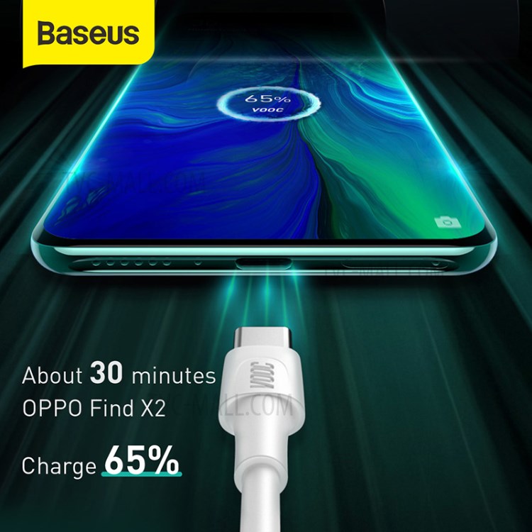 BASEUS Vooc Piscar Carregamento Cabo USB Para O Tipo C-5A 1m Rápido Carregamento Cordão - Branco-3
