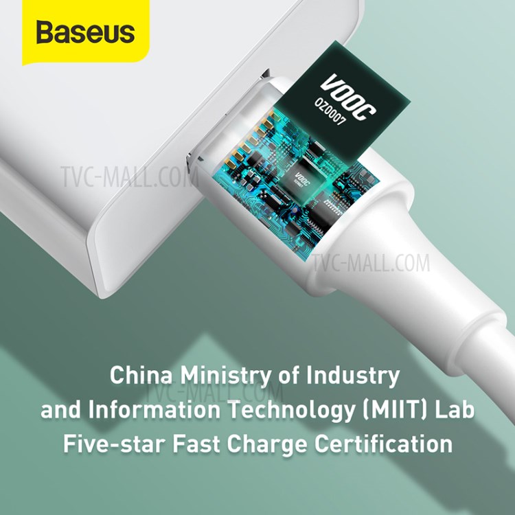 BASEUS Vooc Piscar Carregamento Cabo USB Para O Tipo C-5A 1m Rápido Carregamento Cordão - Branco-5