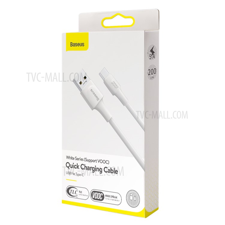 Charge Du Flash VOOC Série Blanche BASEUS USB Pour Le Câble De Données De Type C 5A, 2m - Blanc-12