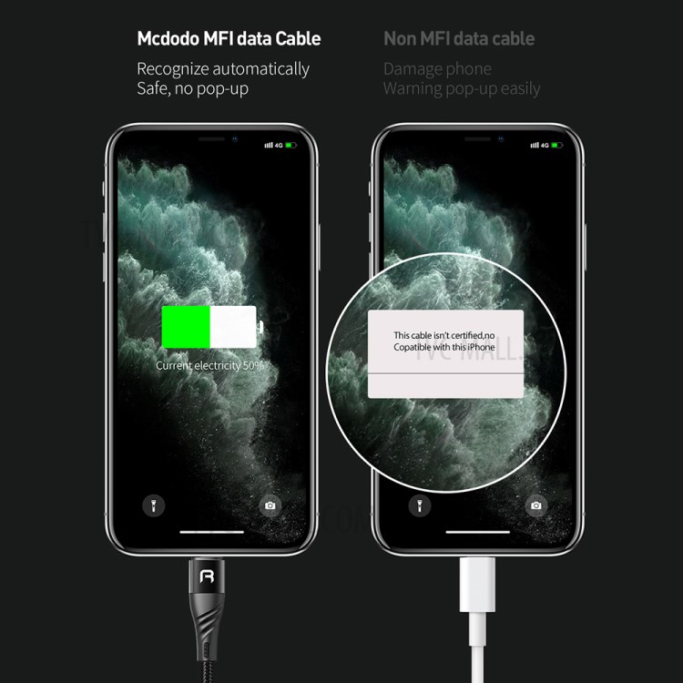 RELIQO 1.2M USB-C Mâle À Câble De Charge Foudre Certifié Mfi 8pin PD Mâle Déconnexion Automatique Intelligent Pour IPod IPhone IPad-15