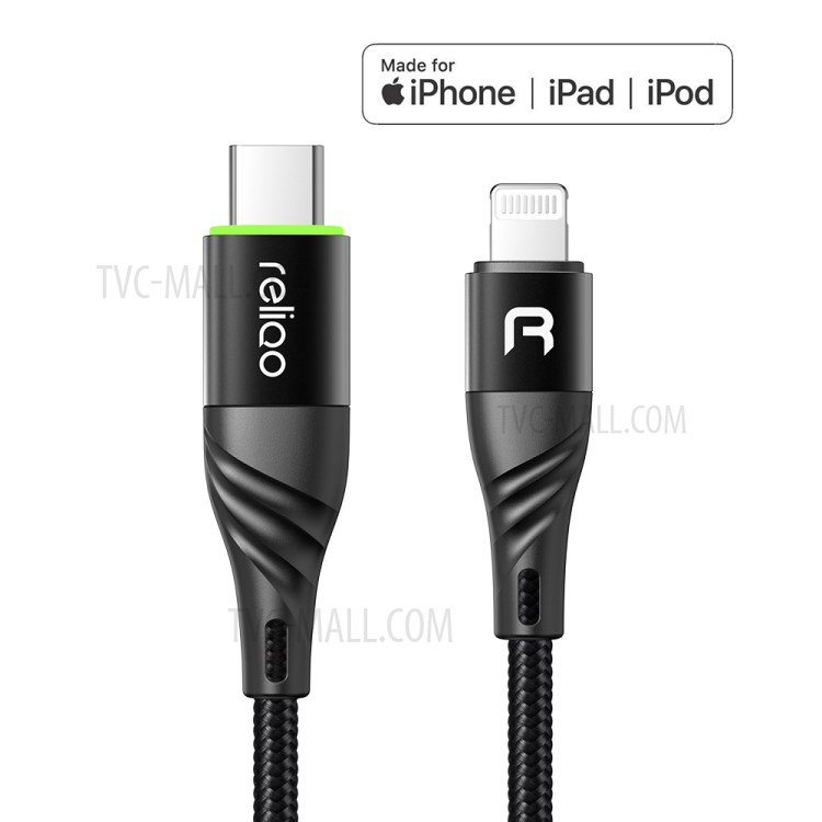 RELIQO 1.2M USB-C Mâle À Câble De Charge Foudre Certifié Mfi 8pin PD Mâle Déconnexion Automatique Intelligent Pour IPod IPhone IPad-2