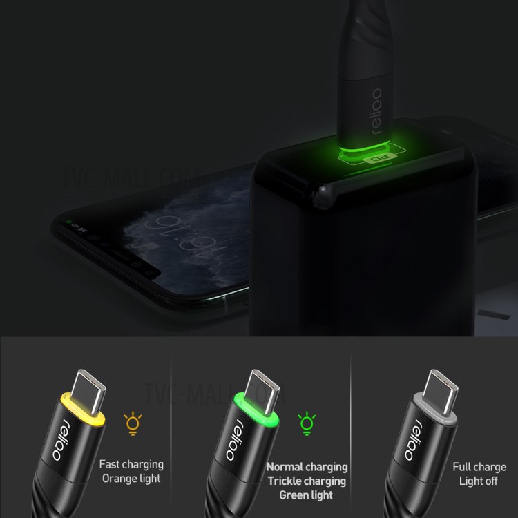 RELIQO 1.2M USB-C Mâle À Câble De Charge Foudre Certifié Mfi 8pin PD Mâle Déconnexion Automatique Intelligent Pour IPod IPhone IPad-6