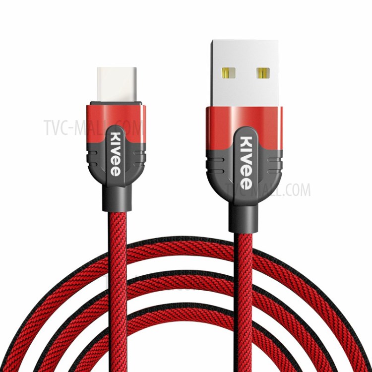 KIVEE KV-CB104-1C USB to Type-C Nylon Braided Charging Cable 3A 1.2M Fast Charging Line - Red