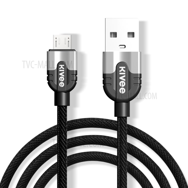 KIVEE KV-CB104-1M 3A 1.2M Nylon Braided Charging Cable Micro USB Fast Charging Line Cell Phone Cable - Black-1