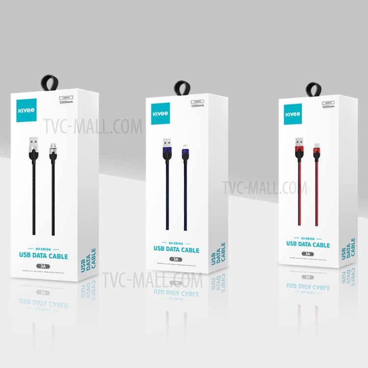 KIVEE KV-CB104-1M 3A 1.2M Nylon Braided Charging Cable Micro USB Fast Charging Line Cell Phone Cable - Black-2
