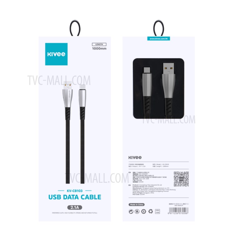 KIVEE 1M Flat Noodle Type-C USB Data Sync Charging Cable for Samsung Huawei Xiaomi - Black-3