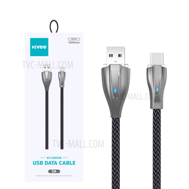 KIVEE KV-CB021B-1C USB to Type-C Nylon Braided Charging Cable 5A 1.2M Fast Charging Line - Black-2