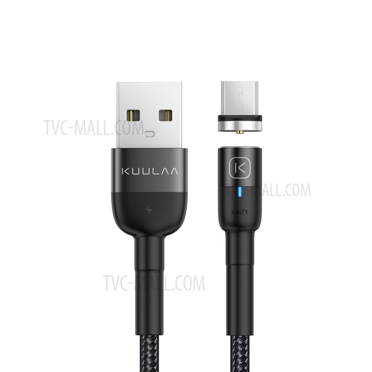 KUULAA KL-X23 2.4A Fast Charging USB to Micro USB Magnetic Charging Cable Nylon Braided Cord 1M - Black-1