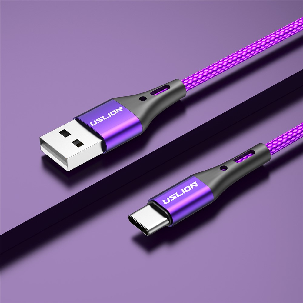 USLION Type C Data Cable 3A Fast Charging Braided Cord 2M - Purple
