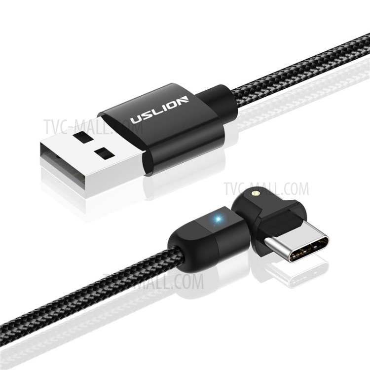 USLION 3A USB to Type-C 180° Rotating Elbow Fast Charging Data Cable, 2M - Black