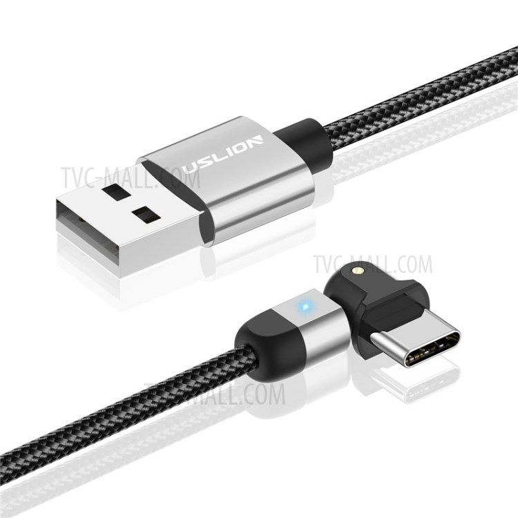 USLION 3A USB to Type-C 180° Rotating Elbow Fast Charging Data Cable, 2M - Silver