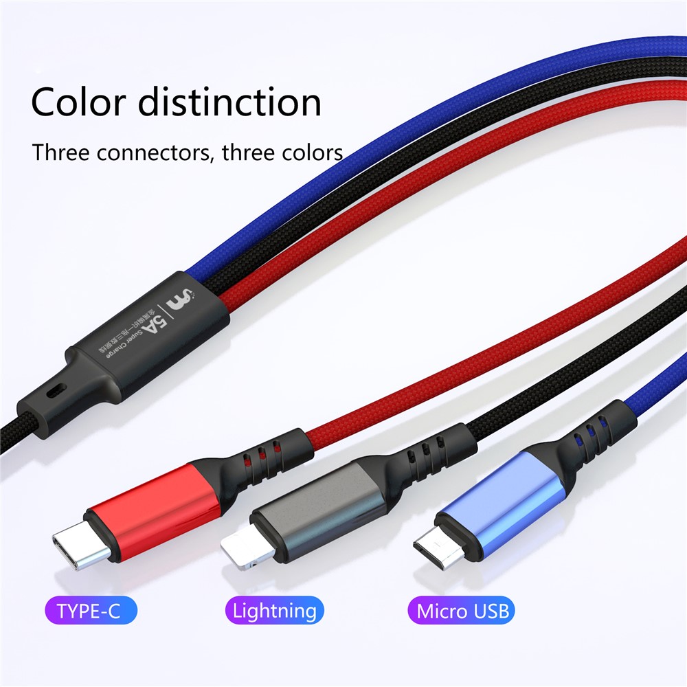 LETANG LT-ET-06 3-in-1 USB to Micro USB/Lightning/Type C 5A Fast Charging Cable 1.2m-4
