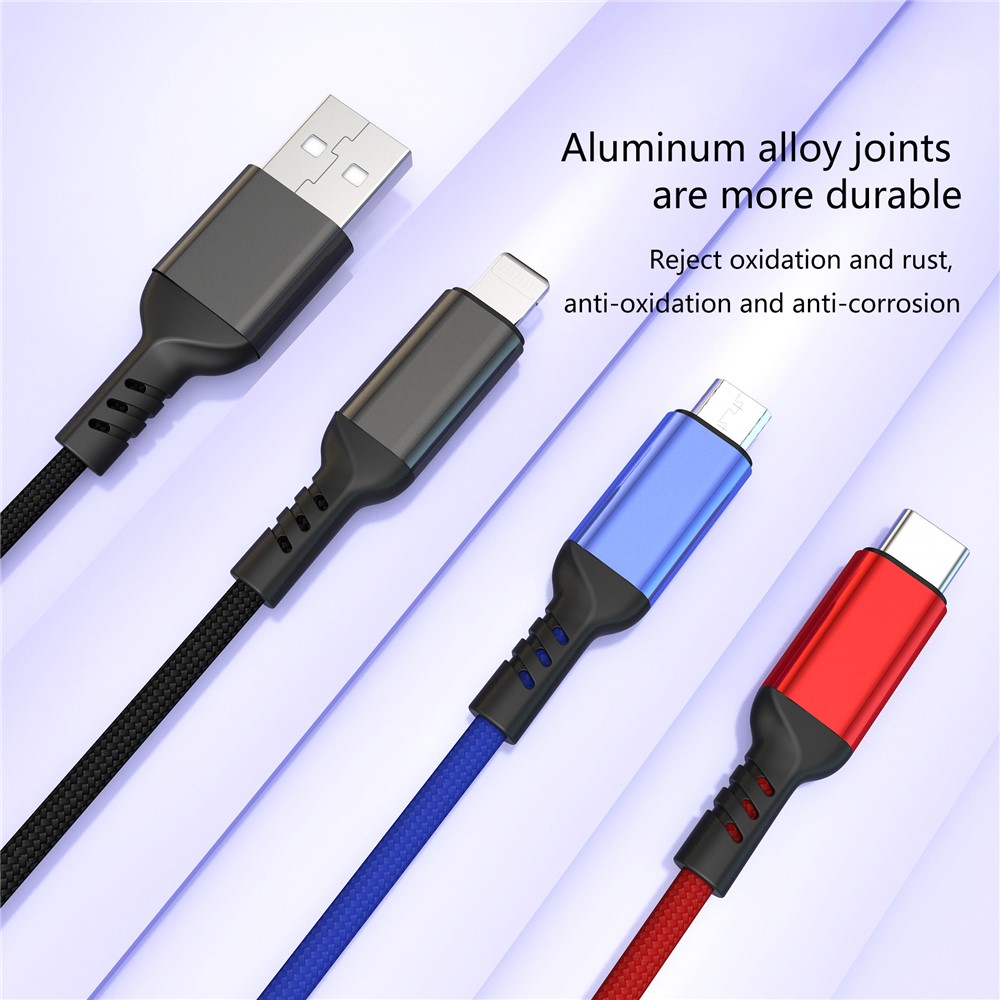 LETANG LT-ET-06 3-in-1 USB to Micro USB/Lightning/Type C 5A Fast Charging Cable 1.2m-8