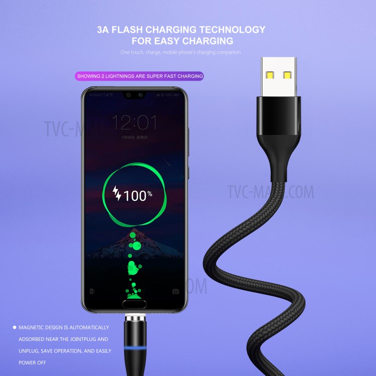 LETANG LT-TPC-23 3A Fast Charging Magnetic Type C Nylon Braided Data Cable 1m-2